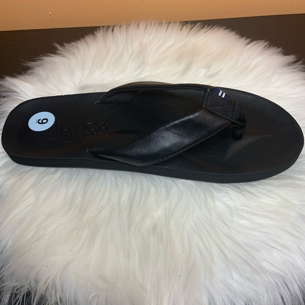 Nautica Men's Flip Flop, Rustic Style Fabric Lined, Beach Sandal-Adain-Black Sz9